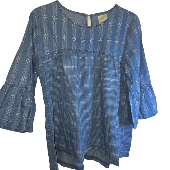 Francesca's Collections Tops - Francescas Harper Chambray‎ Pullover 3/4 Sleeve Blouse Sz Large Blue